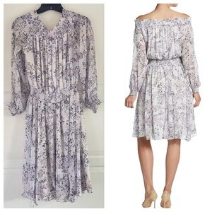 Marchesa Voyage Silk Floral Smocked Off Shoulder Dress 26471